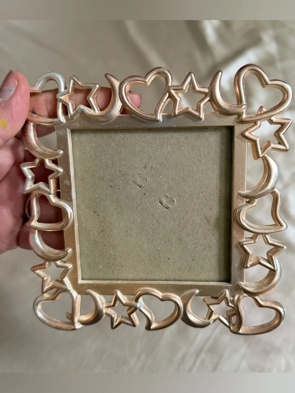 Vintage ELSA L Inc. Pewter Photo Frame Hearts Stars Moons